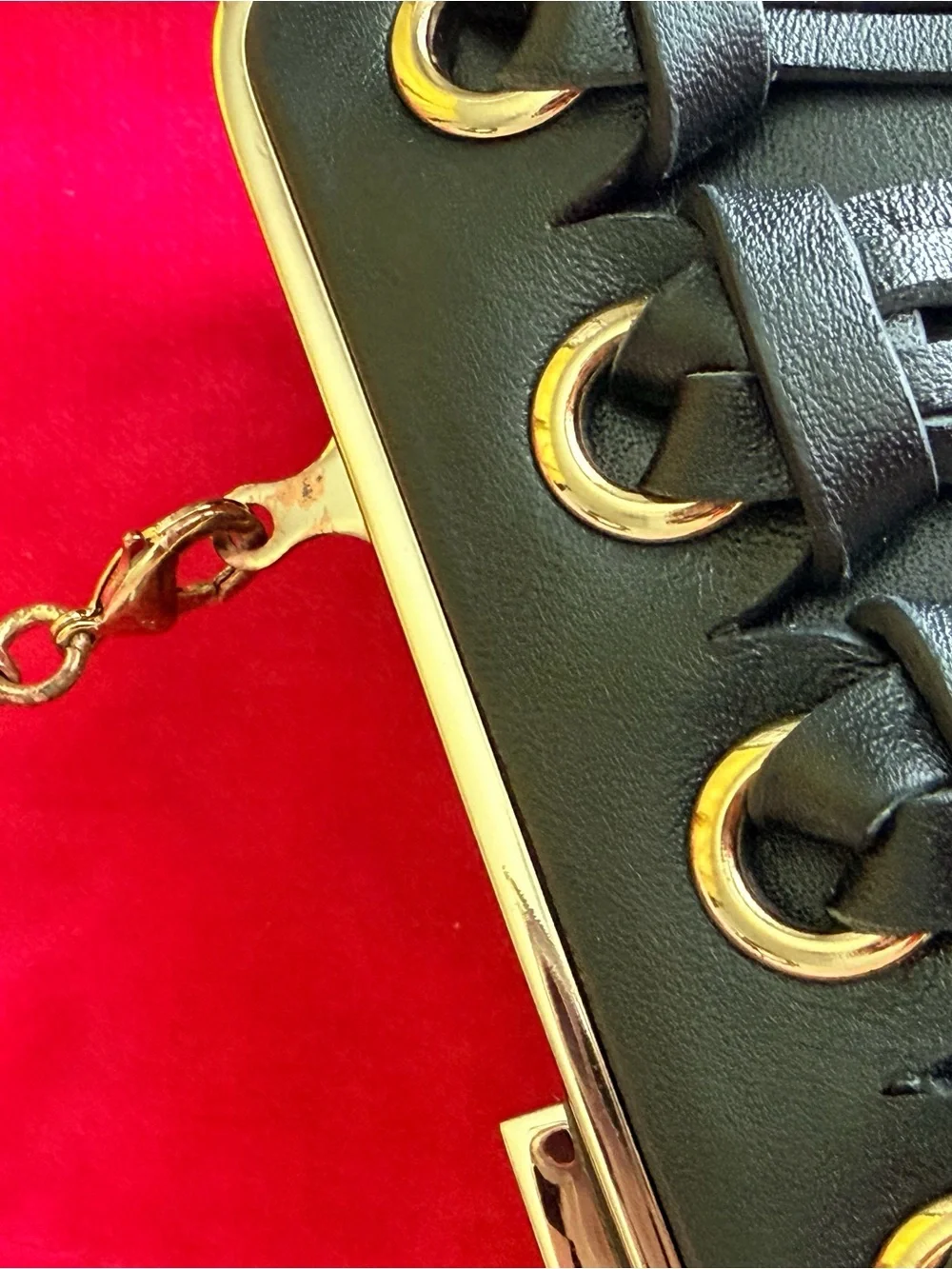 henri bendel Black Leather Fringe Box Clutch with Gold Hardware